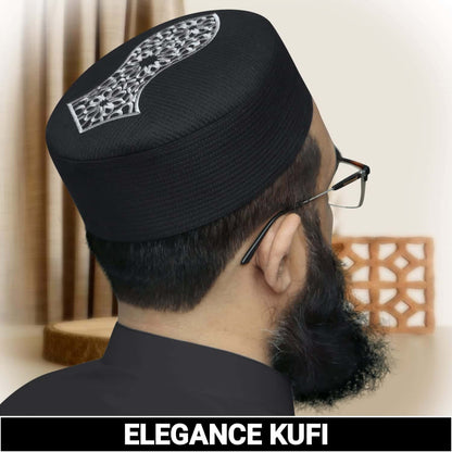 Black Elegance Nalain Pak Kufi Premium Embroidered Prayer Cap
