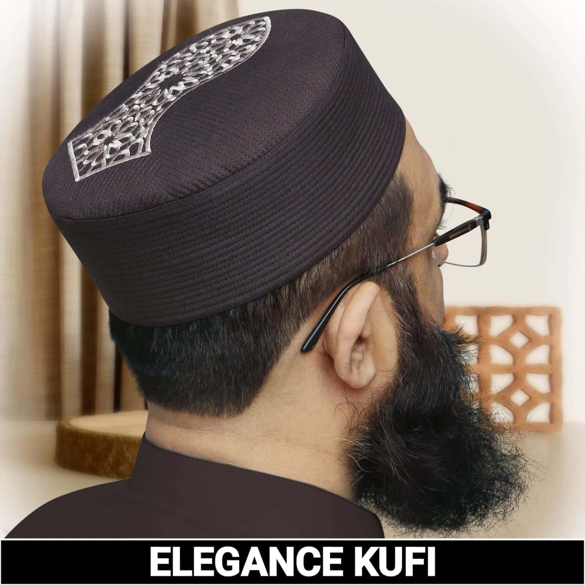 Brown Elegance Nalain Pak Kufi Classic Muslim Prayer Cap