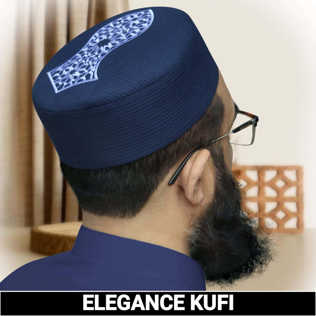 Blue Elegance Nalain Pak Kufi Traditional Islamic Hat