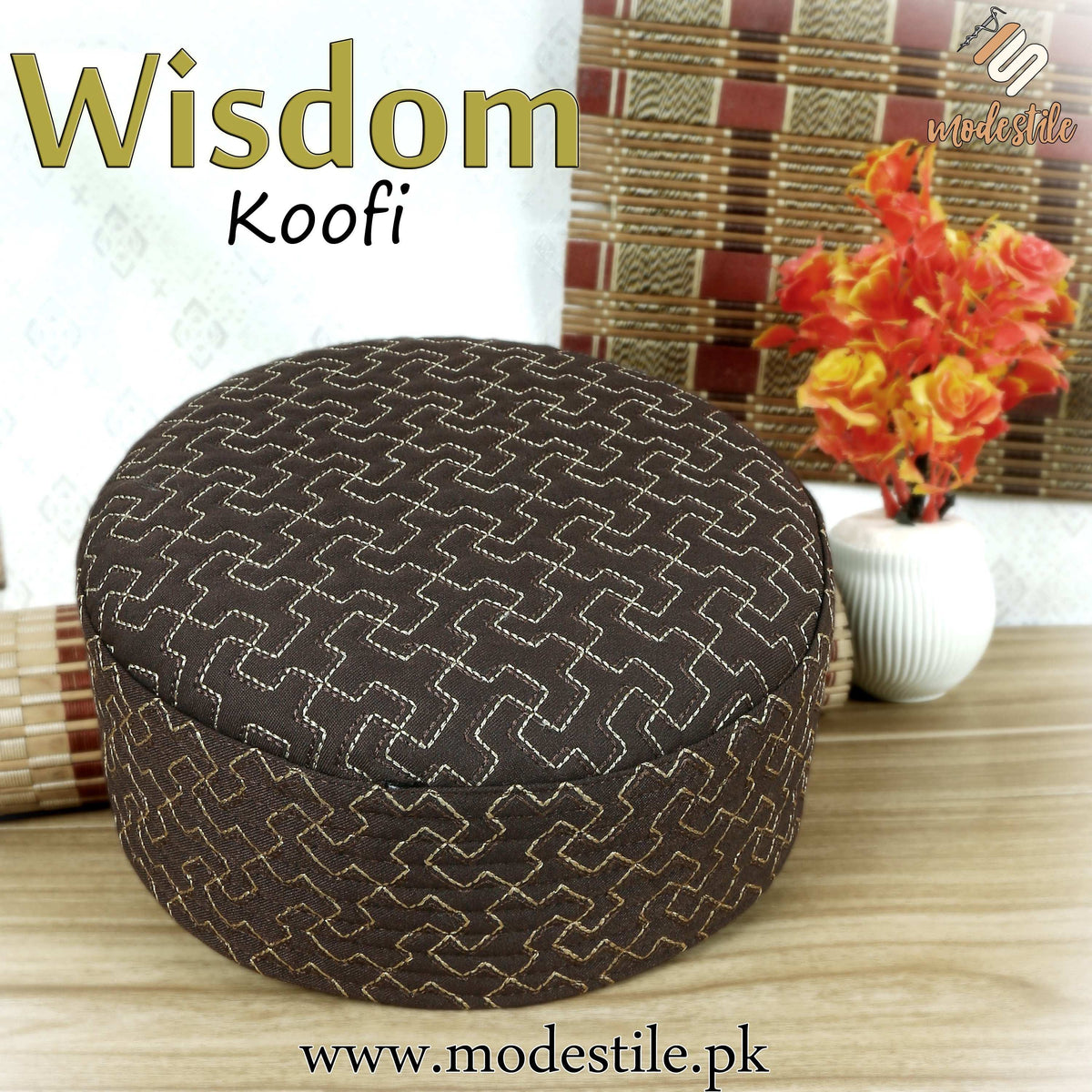 Brown Wisdom Embroidered Nalain Pak Traditional Prayer Cap
