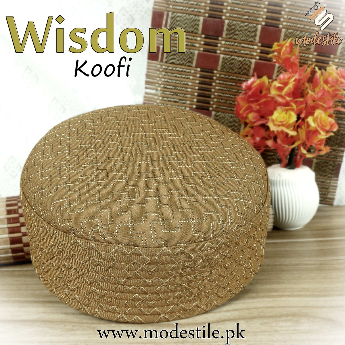 Golden Wisdom Embroidered Nalain Pak Elegant Islamic Kufi