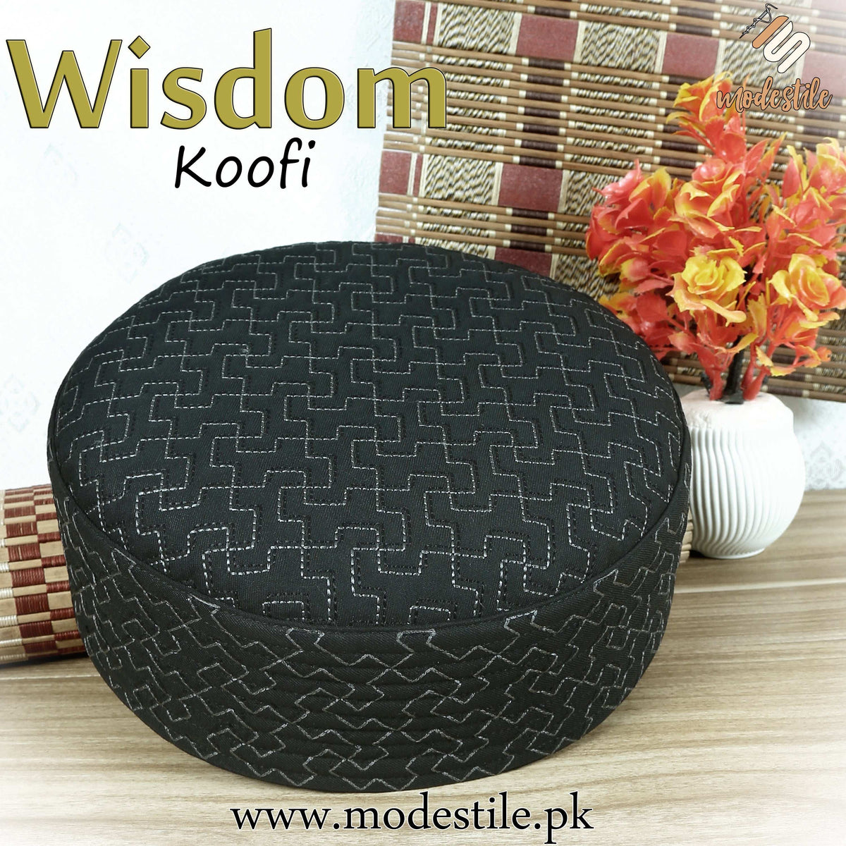 Black Wisdom Embroidered Nalain Pak Premium Islamic Prayer Cap