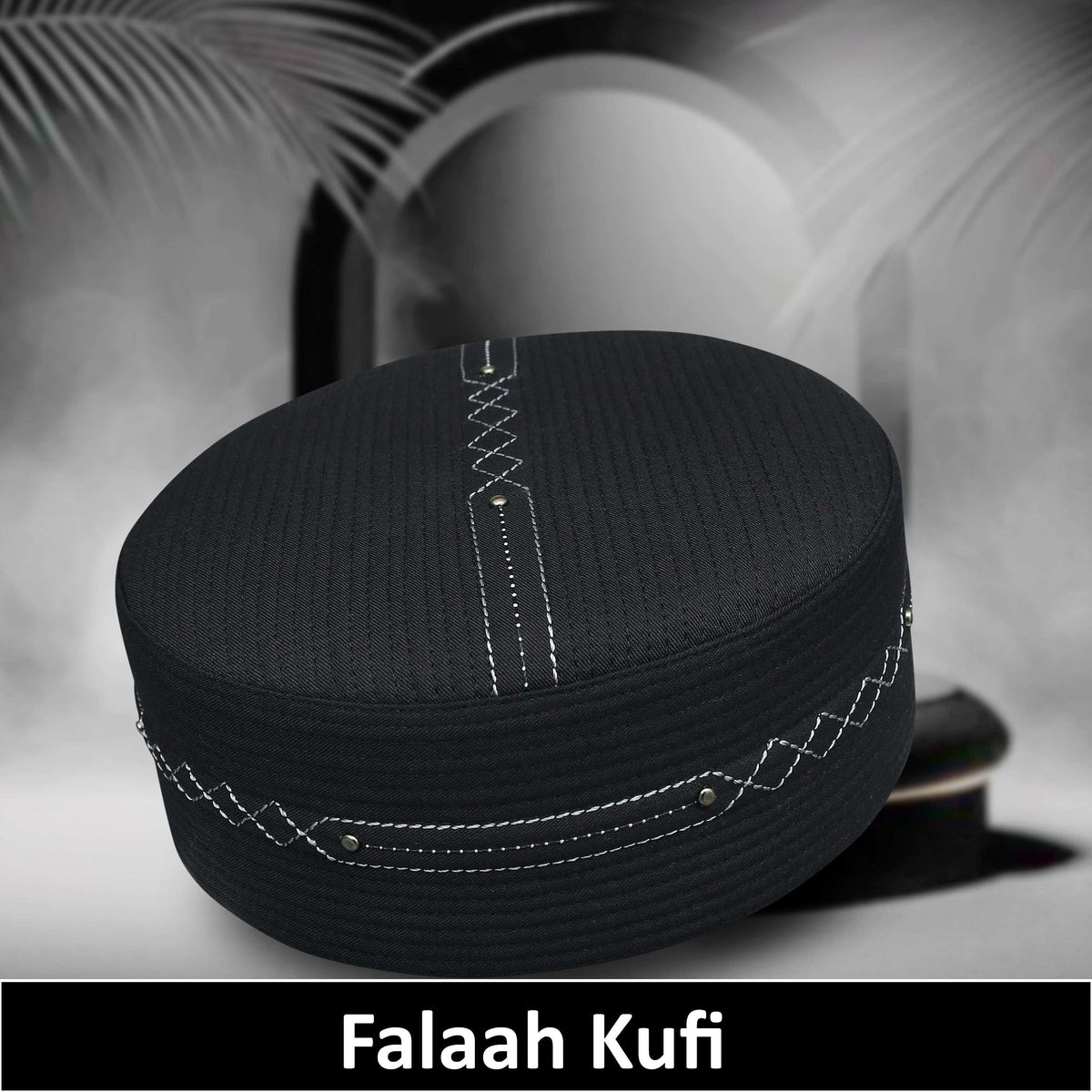 Black Falah Kufi Premium Islamic Prayer Cap for Men