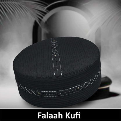 Black Falah Kufi Premium Islamic Prayer Cap for Men