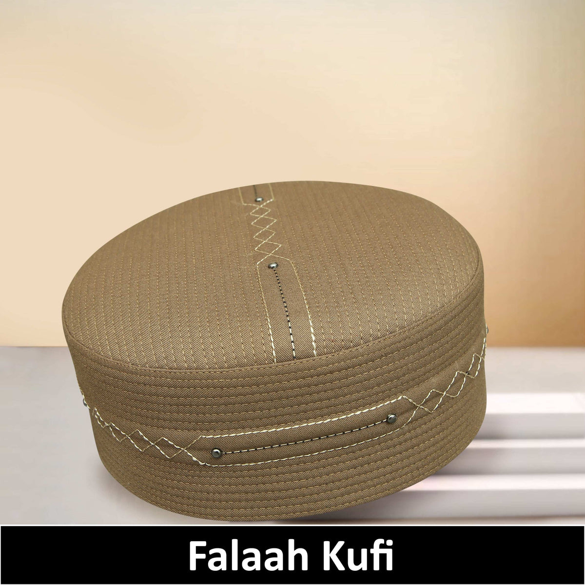 Gold Falah Kufi Premium Embroidered Islamic Cap