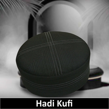 Black Hadi Kufi Premium Islamic Prayer Cap for Men