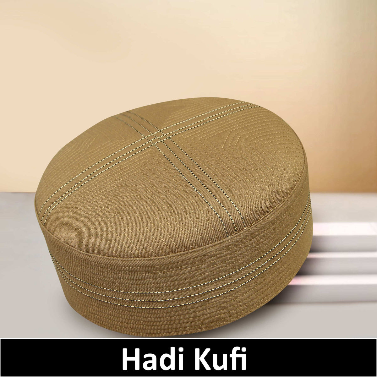 Gold Hadi Kufi Premium Embroidered Islamic Skull Cap