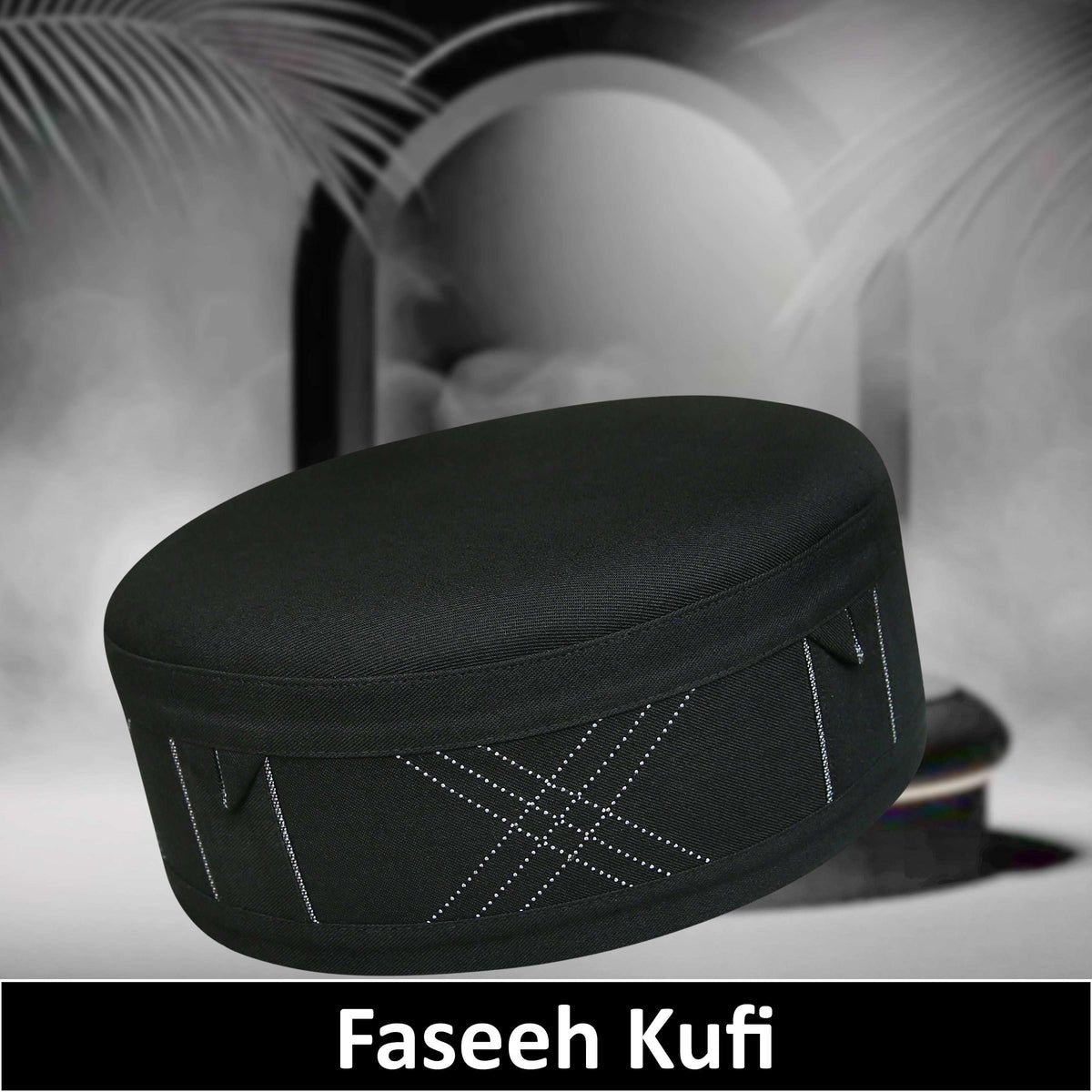 Black Faseeh Kufi Premium Islamic Prayer Cap for Men