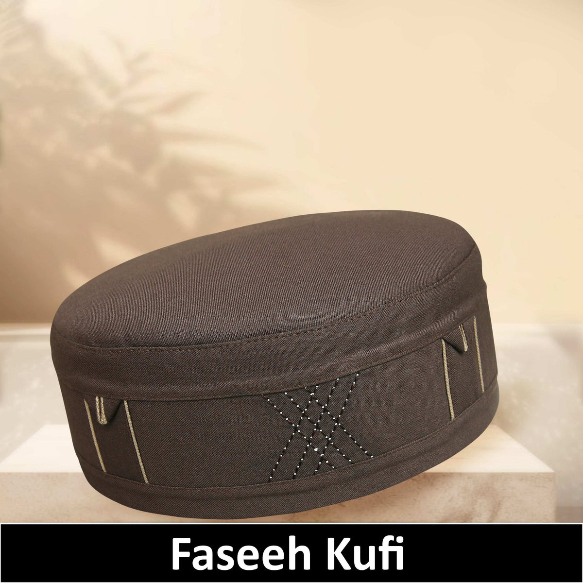 Brown Faseeh Kufi Elegant Traditional Prayer Hat