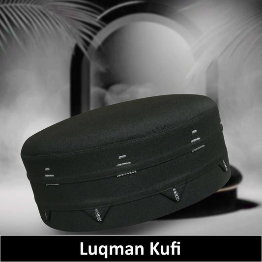 Black Luqman Kufi Premium Islamic Prayer Cap for Men