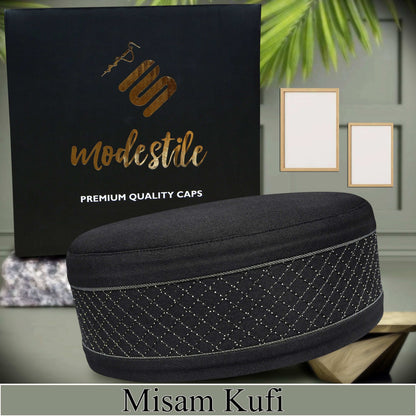 Black Misaam Kufi Premium Islamic Prayer Cap for Men