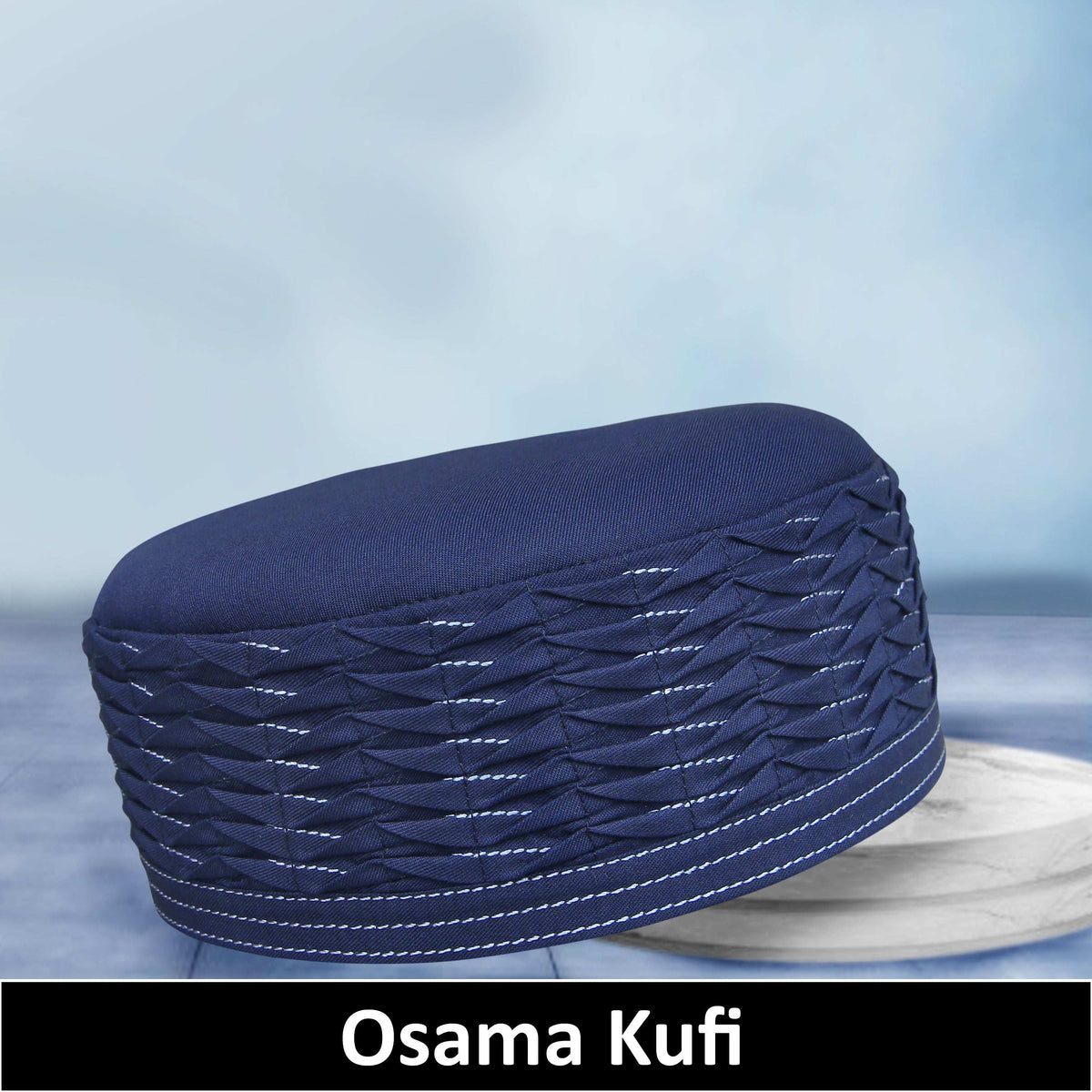 Blue Usama Kufi Elegant Traditional Muslim Prayer Hat