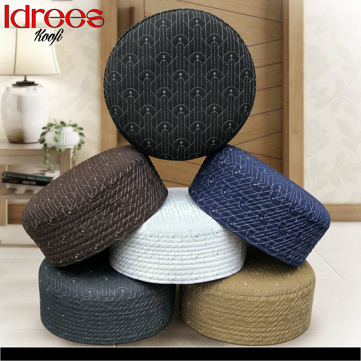 Idrees Kufi Premium Embroidered Islamic Prayer Cap