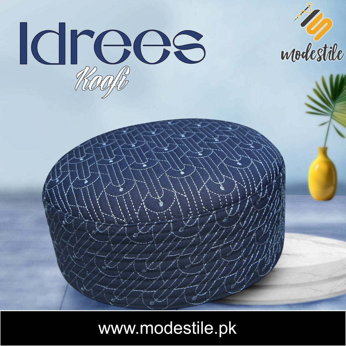 Blue Idrees Kufi Stylish Traditional Prayer Cap