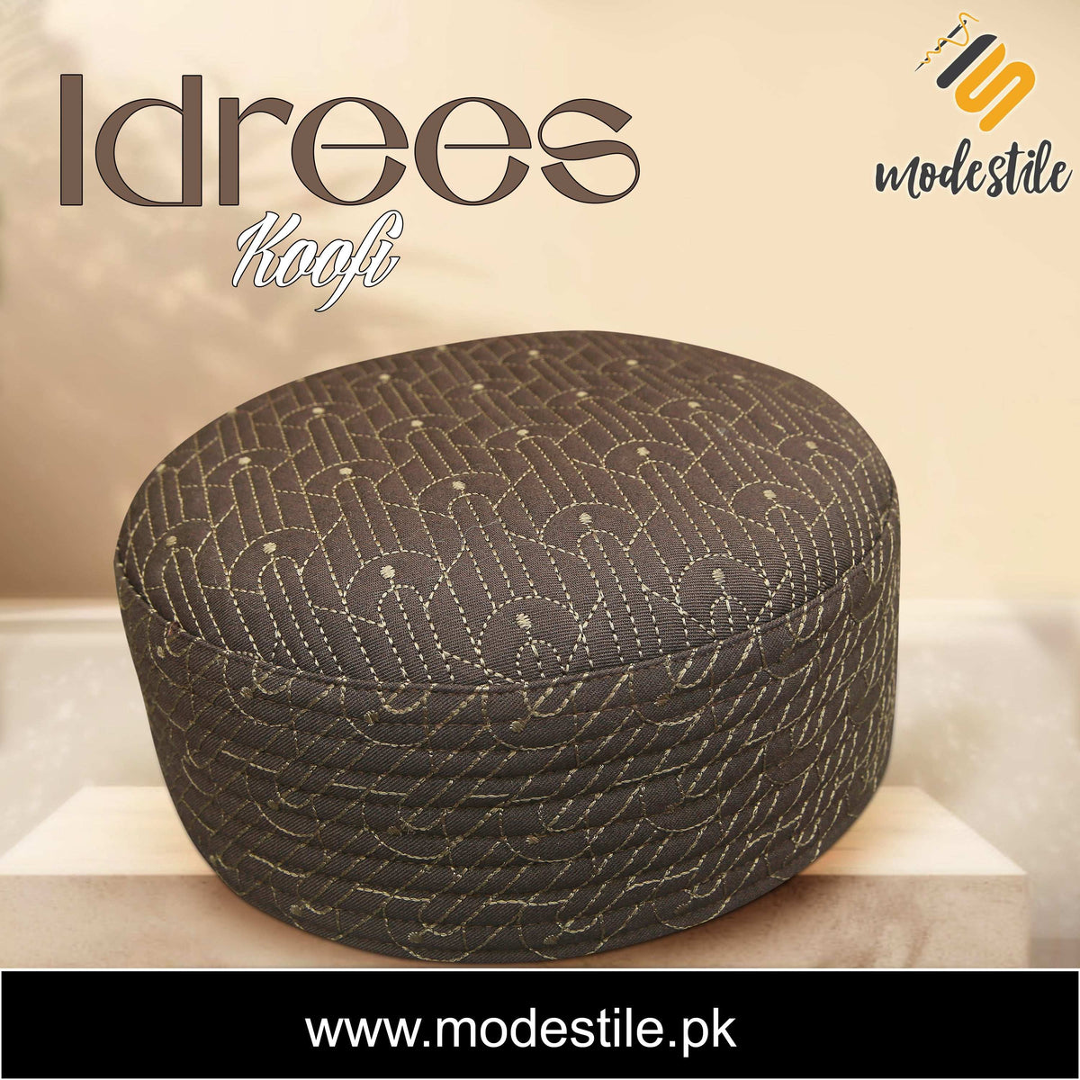 Brown Idrees Kufi Elegant Embroidered Namaz Topi