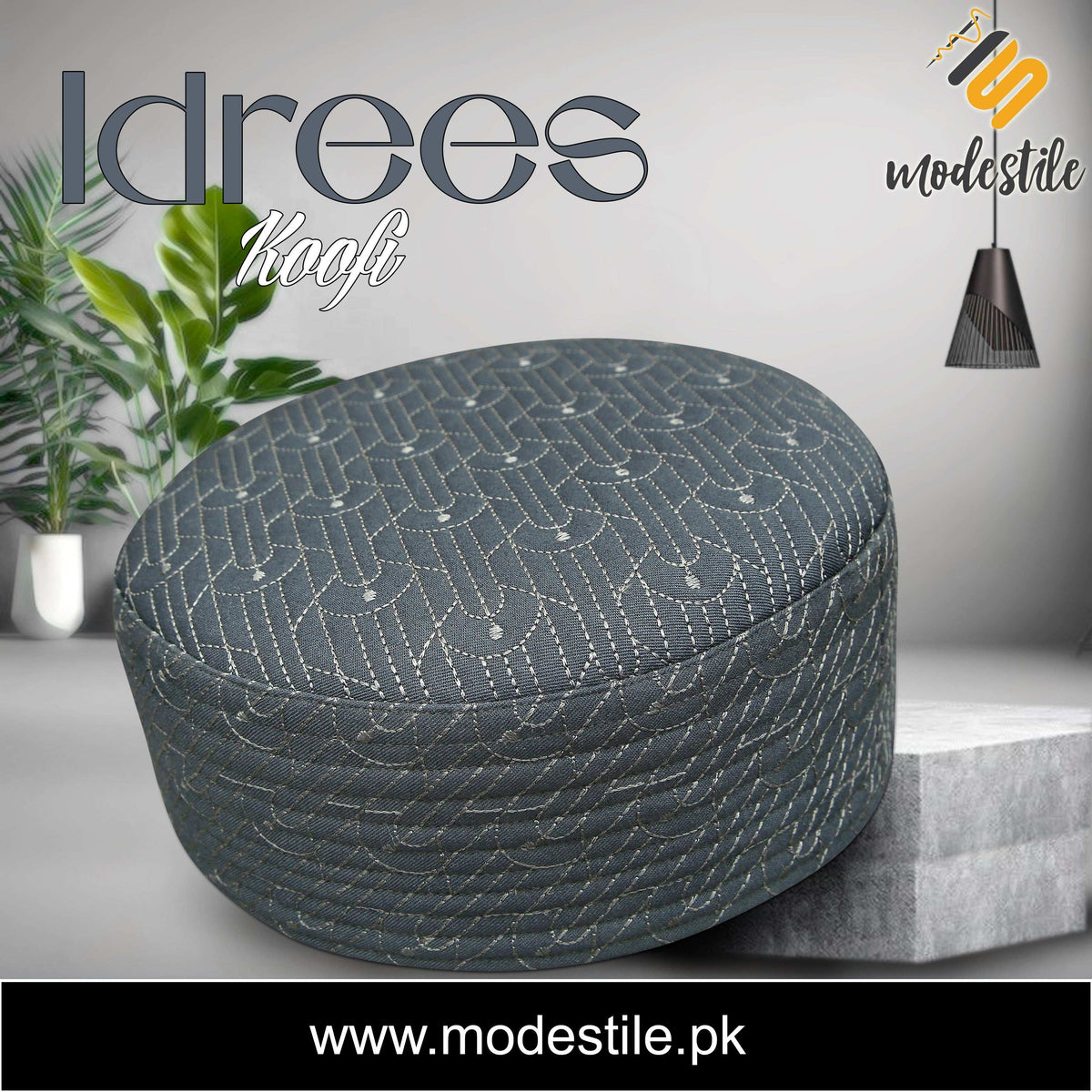 Grey Idrees Kufi Premium Islamic Skull Cap