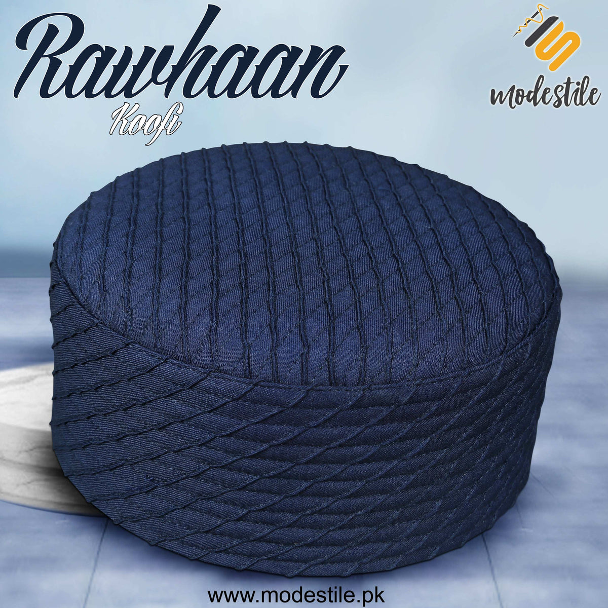 Blue Rawhaan Elegant Islamic Prayer Cap for Men