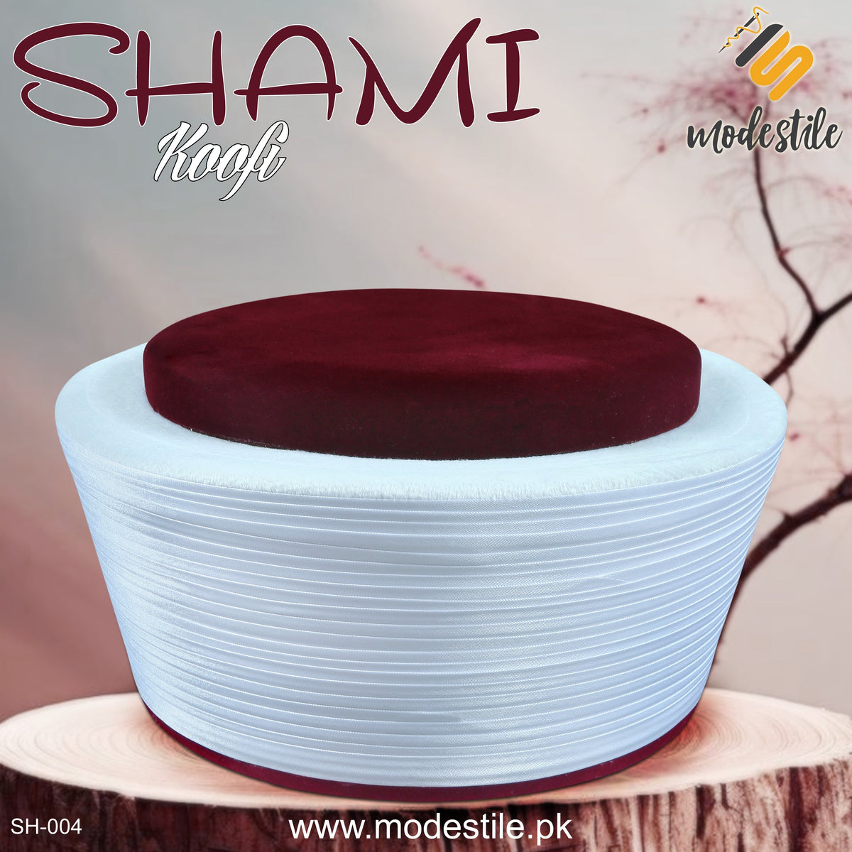 Maroon SH-004 Premium Muslim Shami Prayer Cap