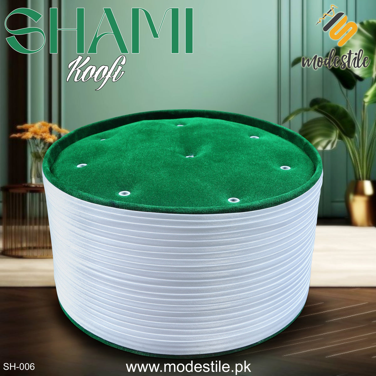 Green SH-006 Handmade Turkish Shami Kufi