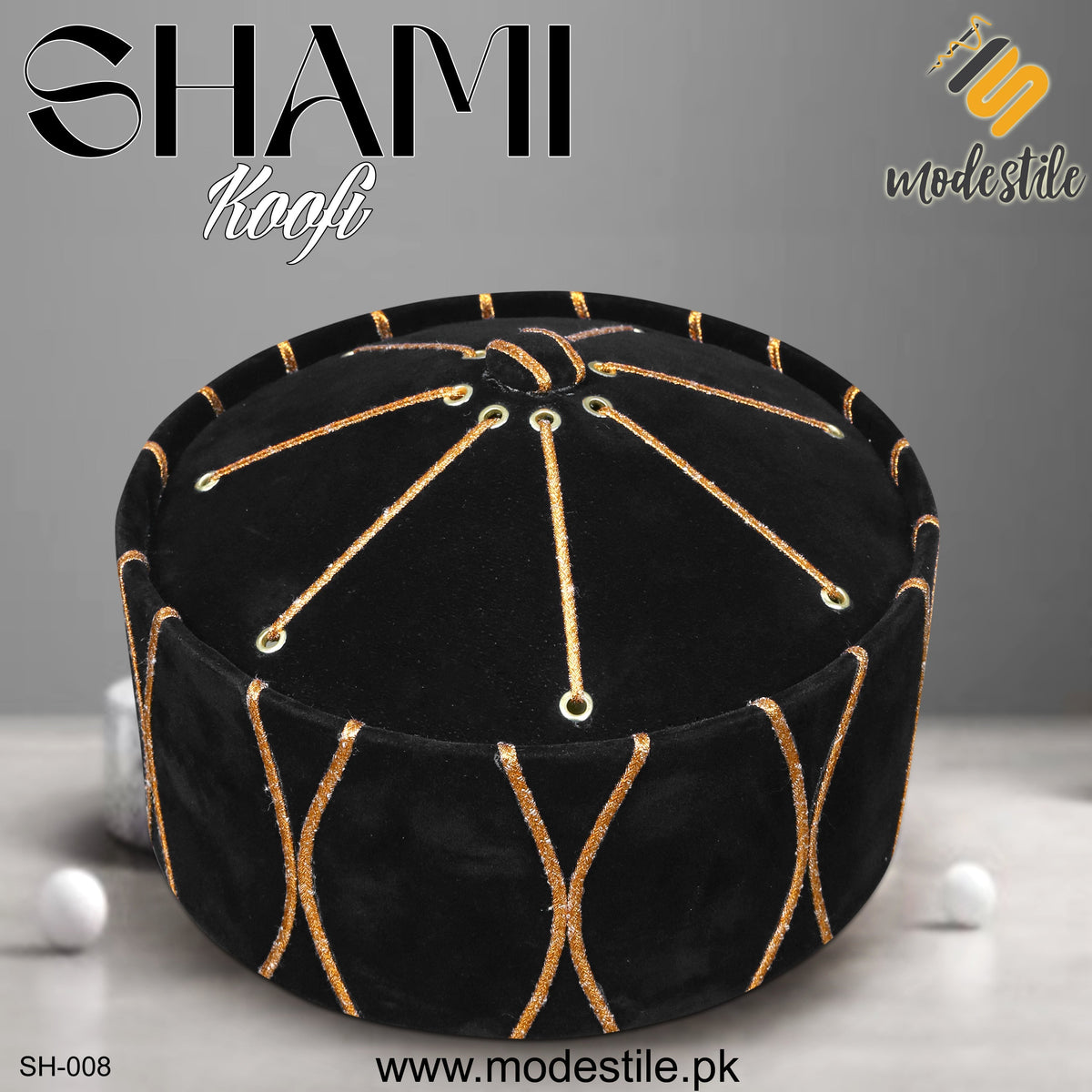 Black SH-008 Premium Turkish Shami Cap for Men