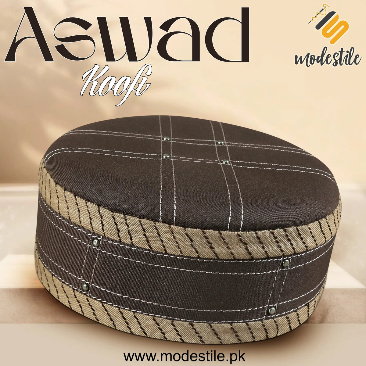 Brown Aswad Kufi Elegant Traditional Prayer Hat