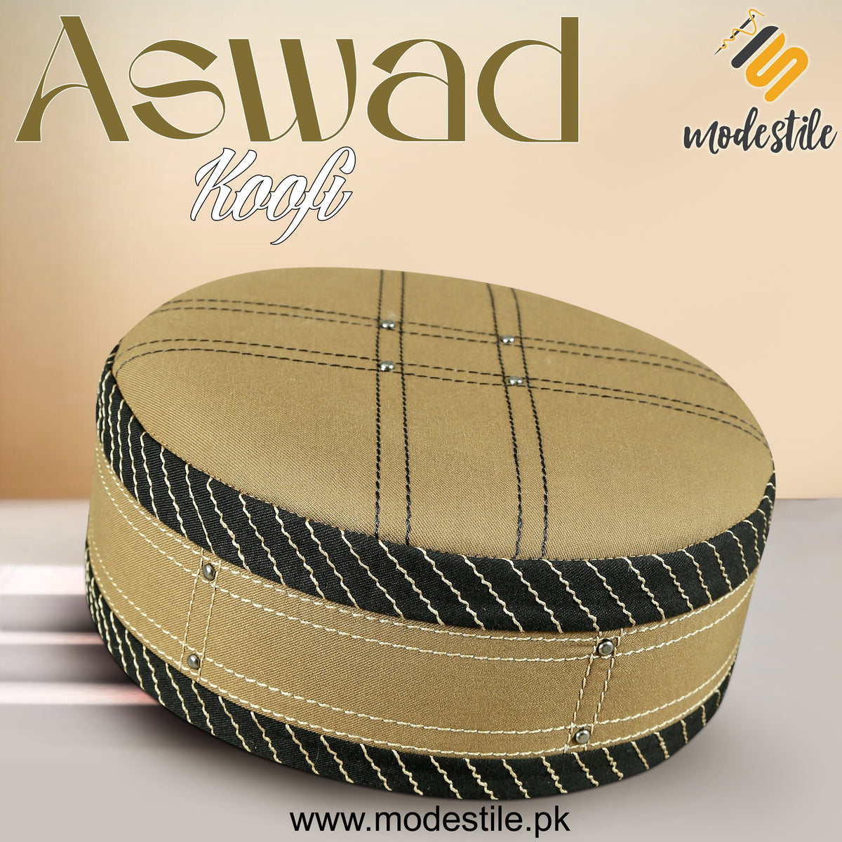 Golden Aswad Kufi Premium Embroidered Prayer Cap