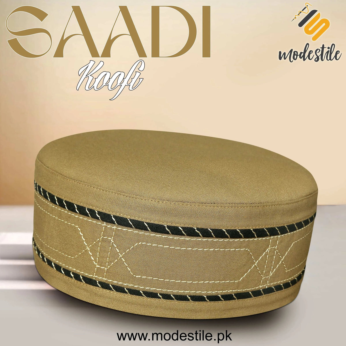 Golden Saadi Kufi Premium Embroidered Prayer Cap