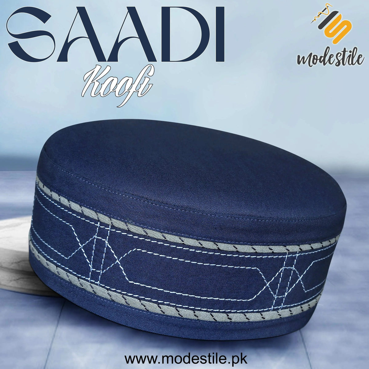 Navy Blue Saadi Kufi Stylish Daily Salah Cap