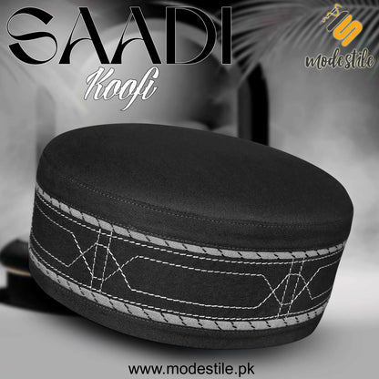 Black Saadi Kufi Premium Islamic Prayer Cap for Men