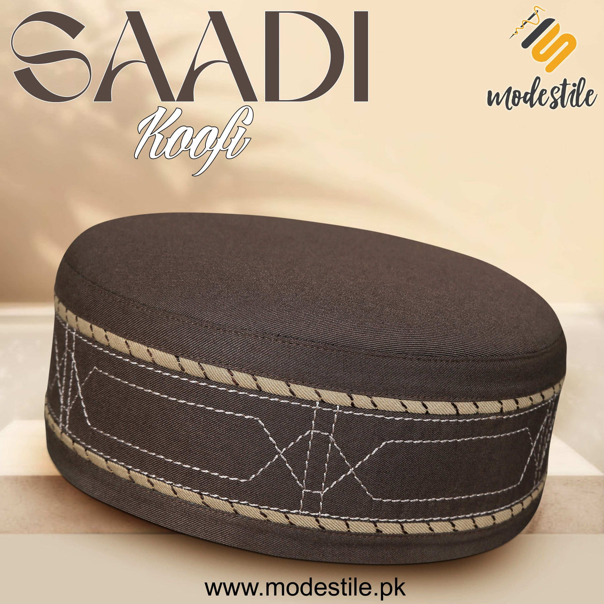 Brown Saadi Kufi Elegant Traditional Prayer Hat