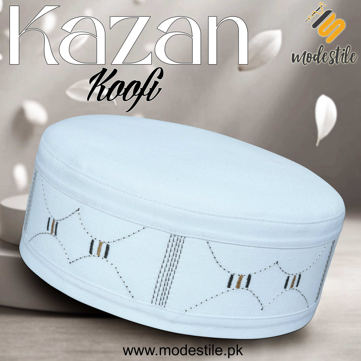 White Kazan Kufi Classic Muslim Skull Cap