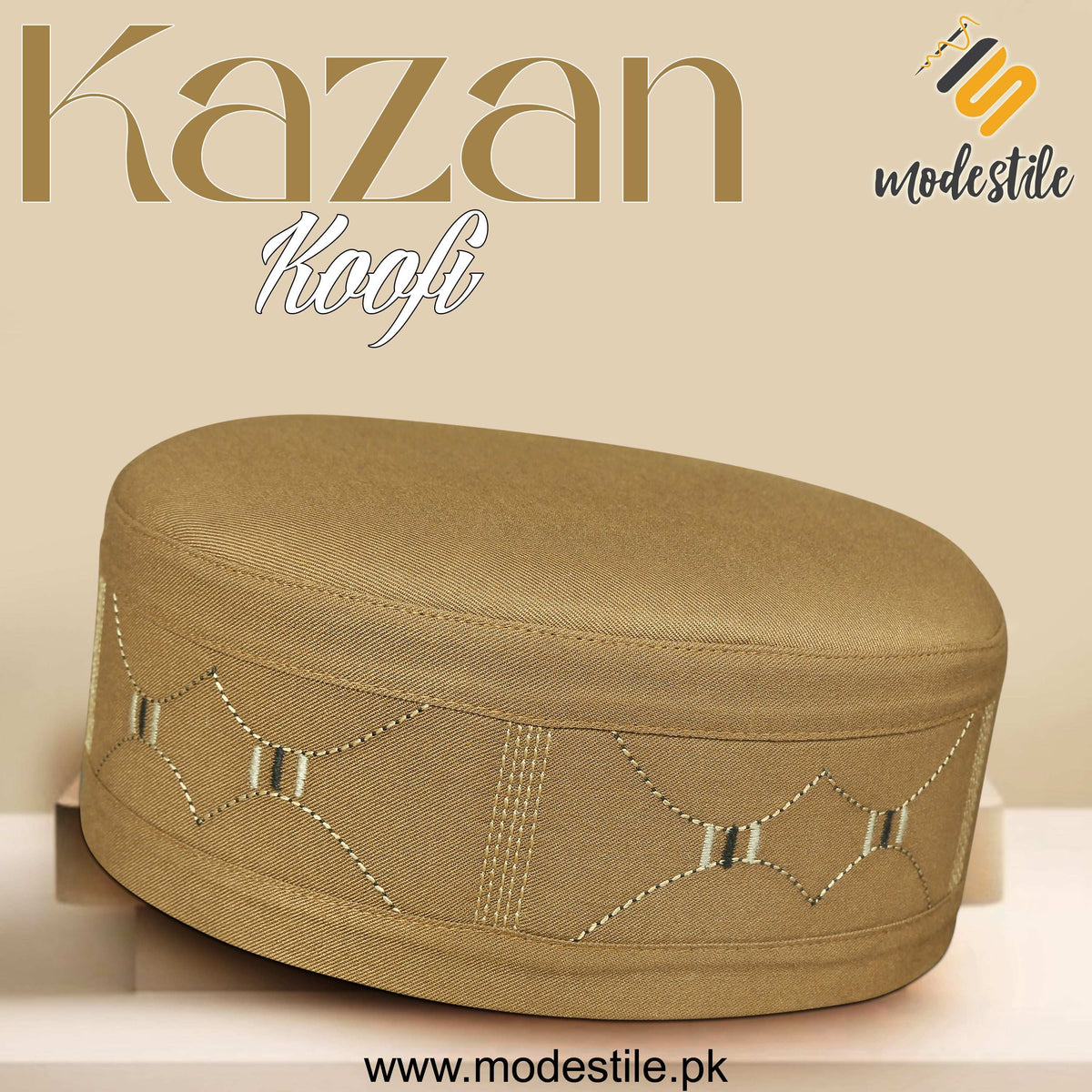 Golden Kazan Kufi Premium Embroidered Prayer Cap