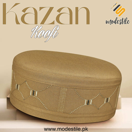 Golden Kazan Kufi Premium Embroidered Prayer Cap