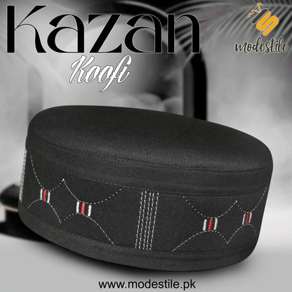 Black Kazan Kufi Premium Islamic Prayer Cap for Men