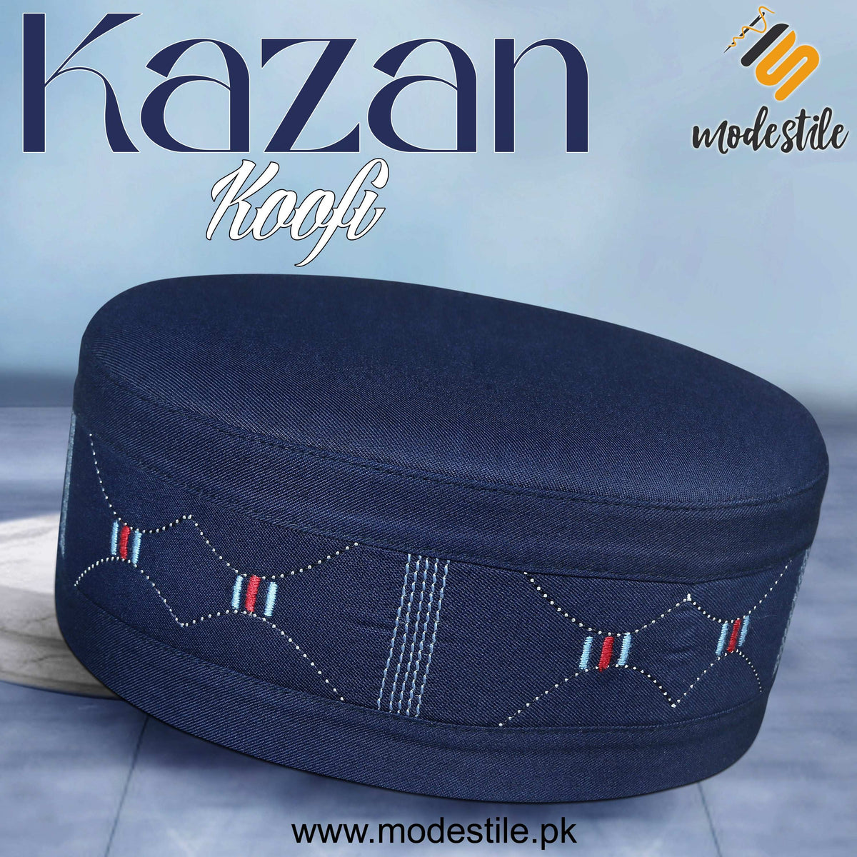 Navy Blue Kazan Kufi Elegant Islamic Salah Cap
