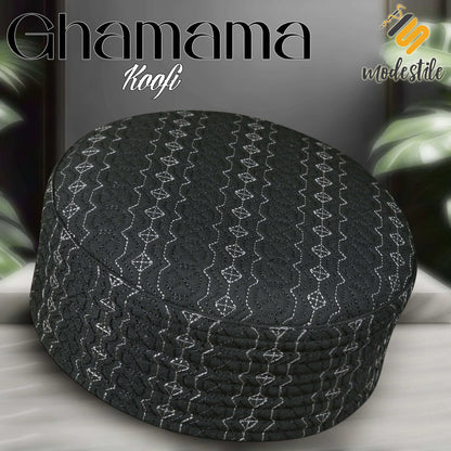 Black Ghamama Kufi Premium Islamic Prayer Cap for Men