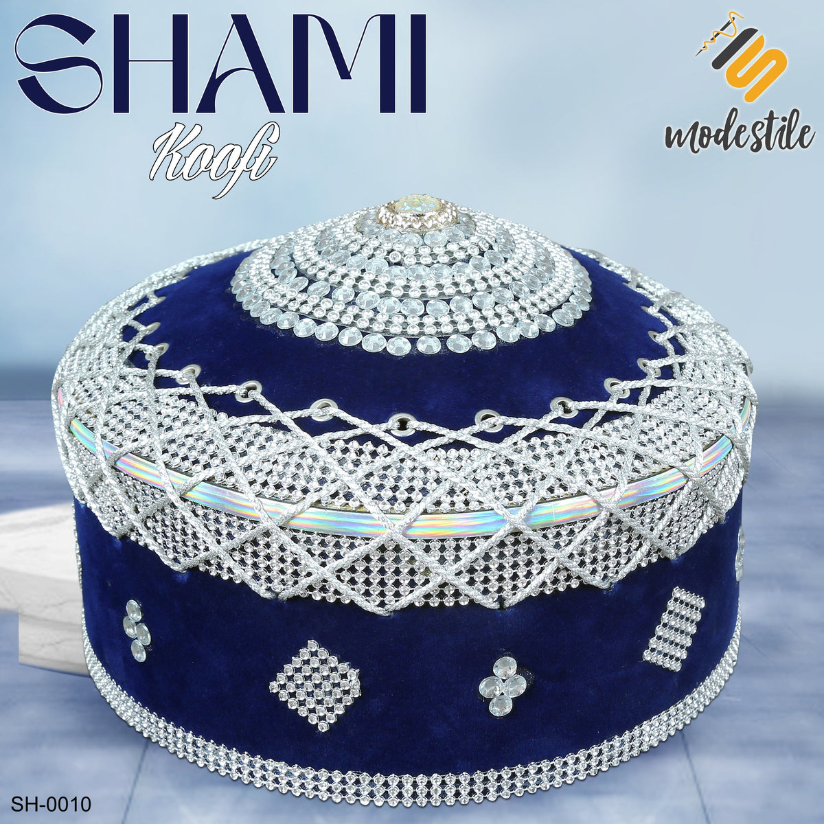 Blue SH-0010 Elegant Islamic Imam Style Prayer Cap