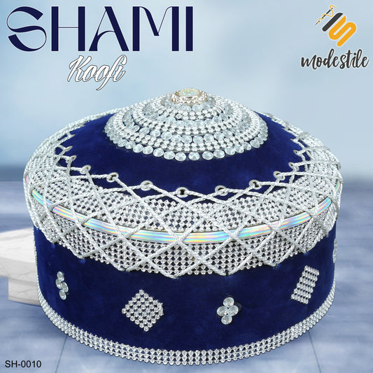 Blue SH-0010 Elegant Islamic Imam Style Prayer Cap