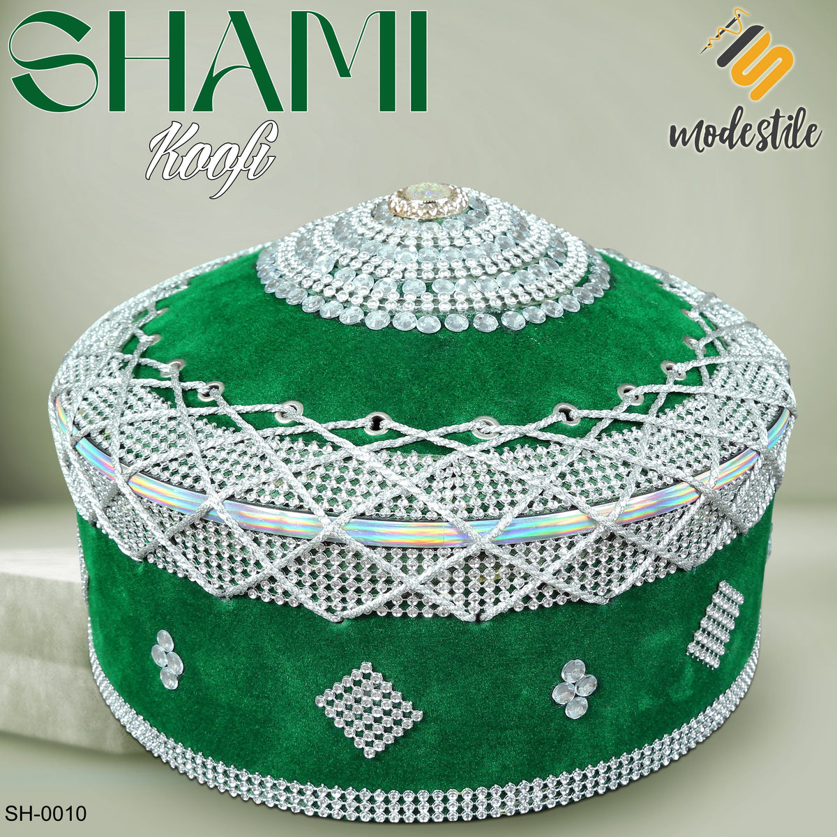 Green SH-0010 Handmade Shami Kufi for Men