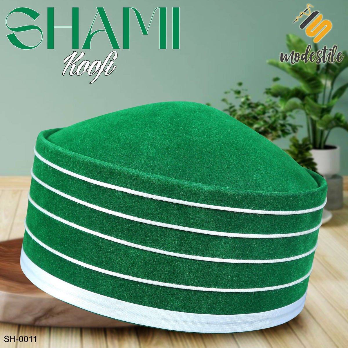 Green SH-0011 Handmade Shami Kufi for Men