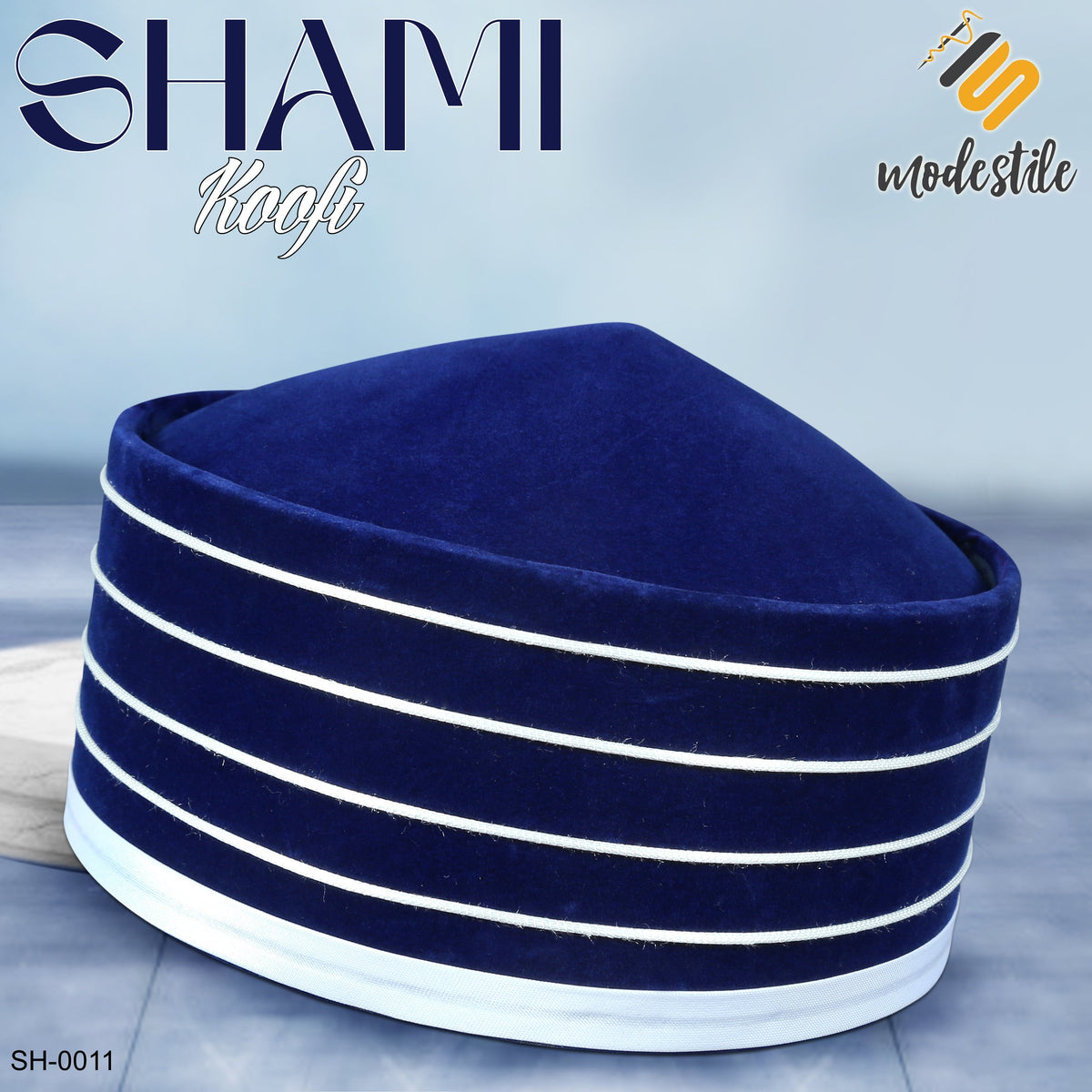 Blue SH-0011 Elegant Islamic Imam Style Prayer Cap