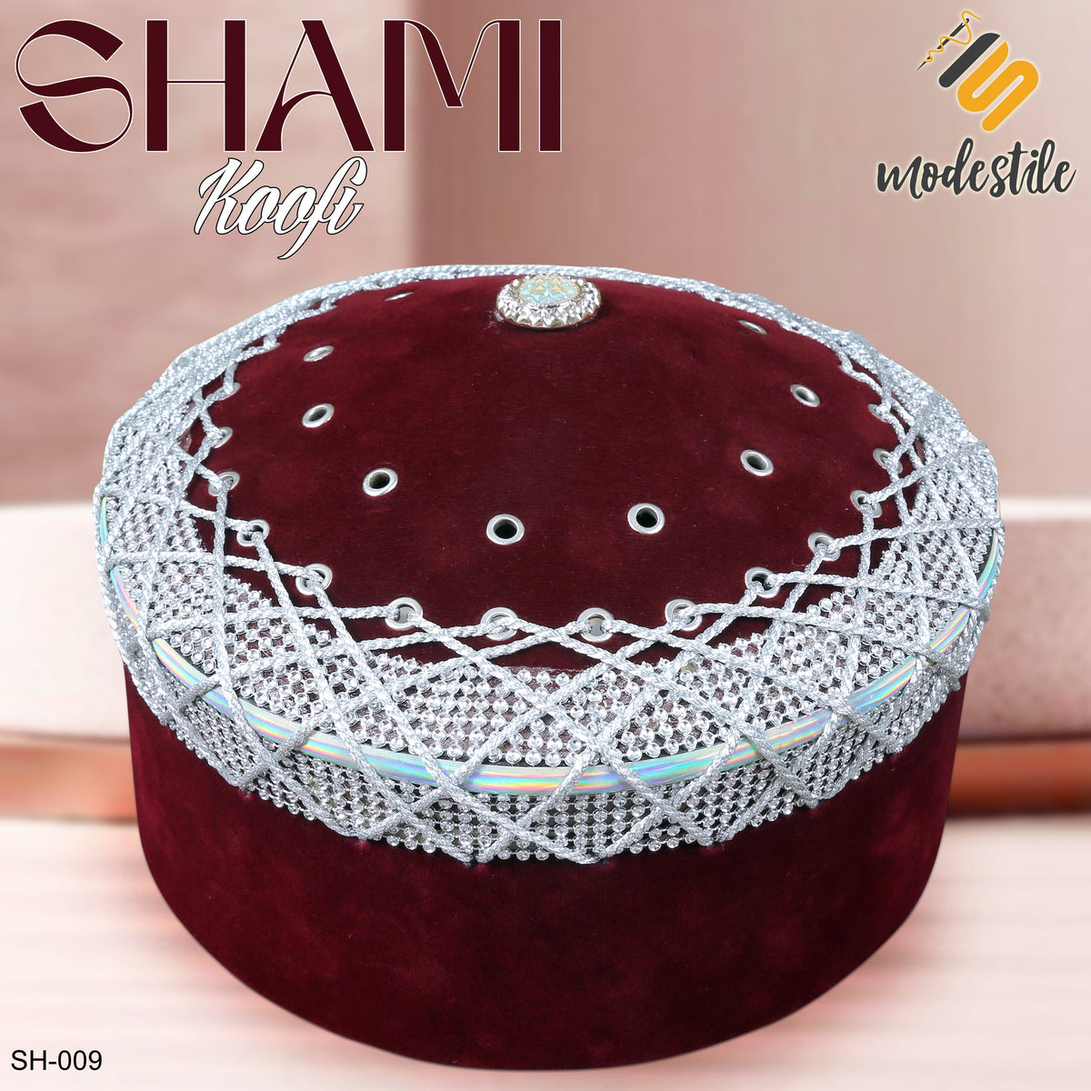 Maroon SH-009 Elegant Muslim Imama Prayer Cap