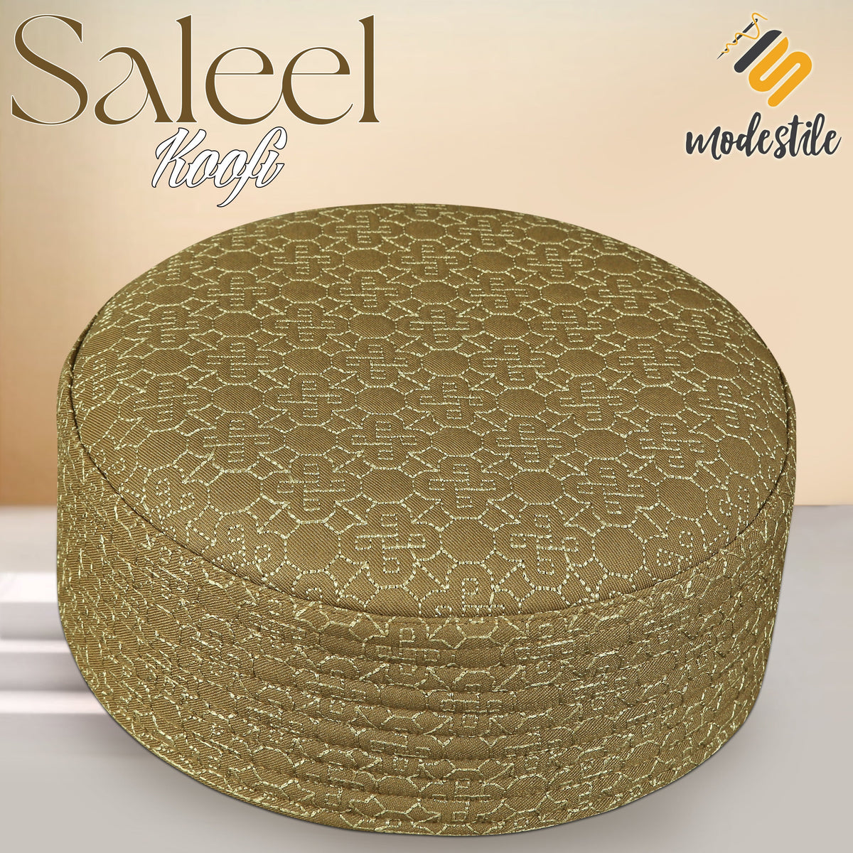 Golden Saleel Kufi Premium Embroidered Prayer Cap