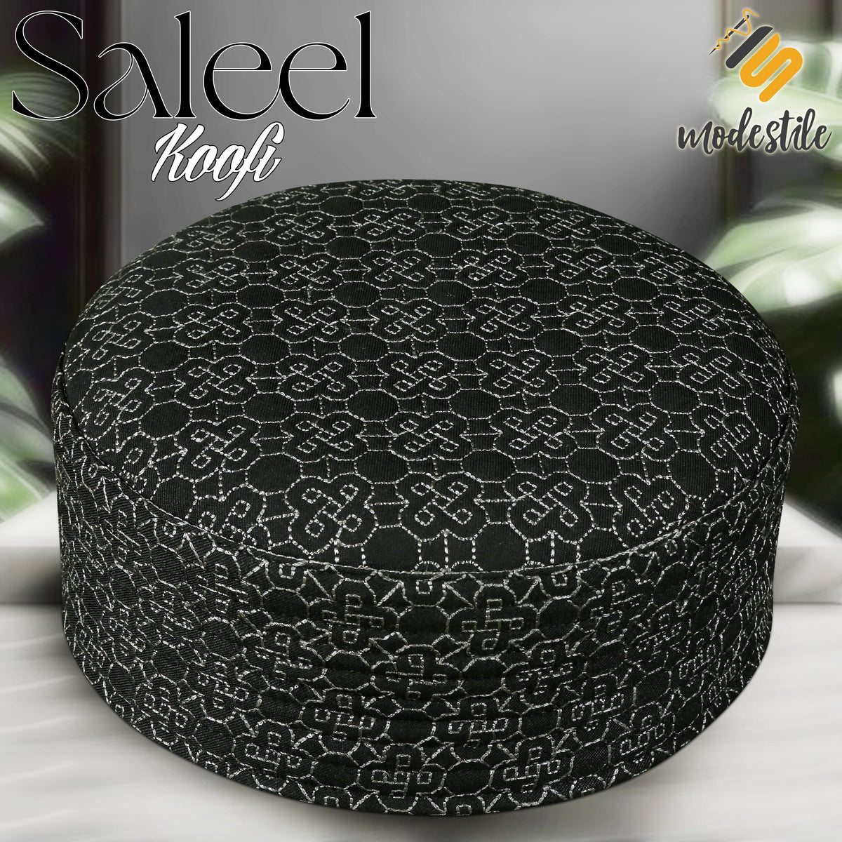 Black Saleel Kufi Premium Islamic Prayer Cap for Men