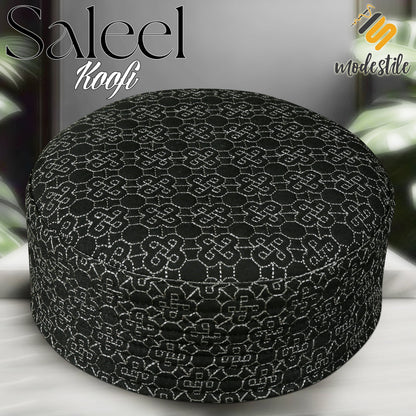 Black Saleel Kufi Premium Islamic Prayer Cap for Men
