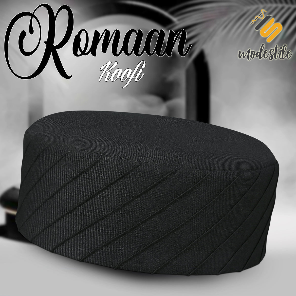 Black Romaan Kufi Premium Islamic Prayer Cap for Men