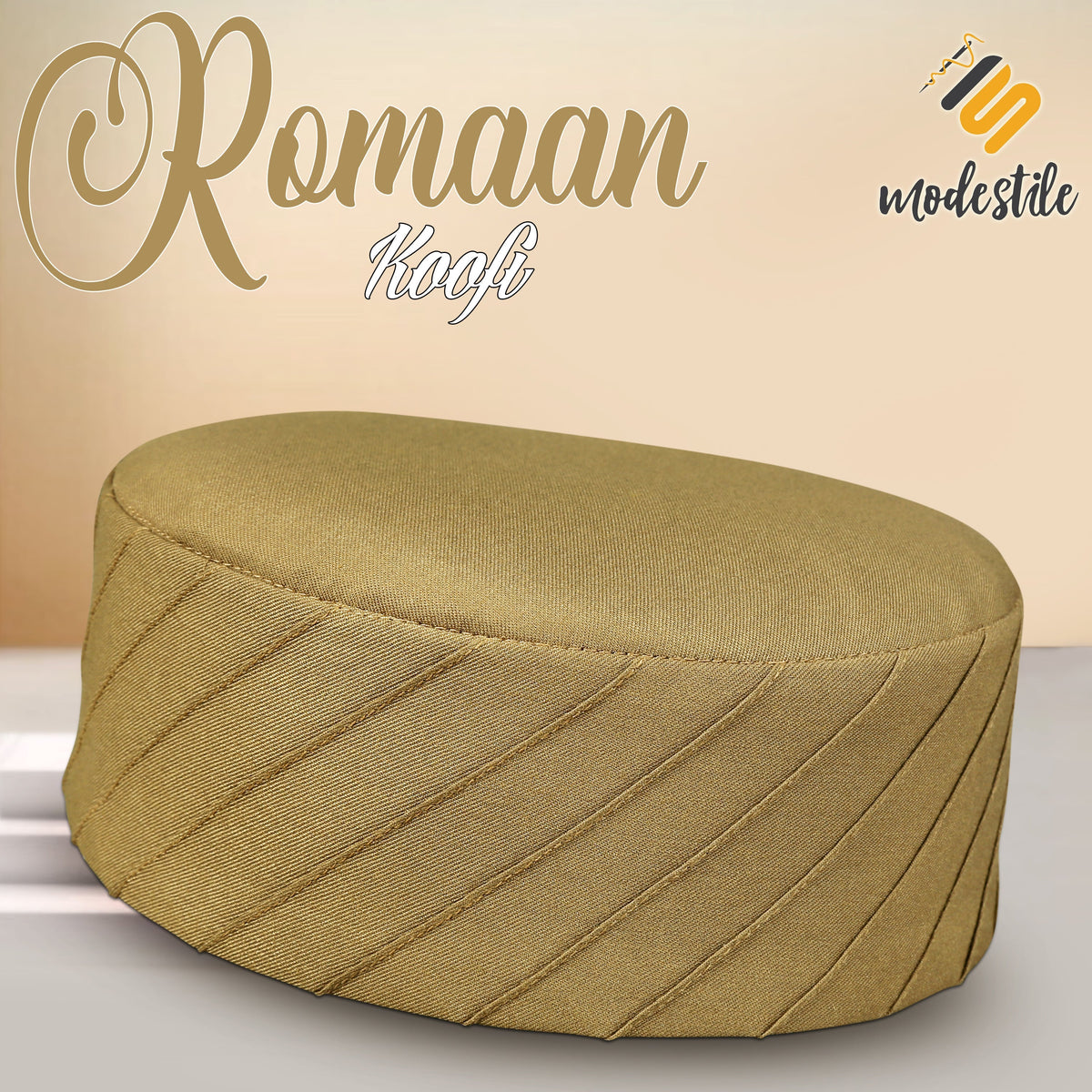 Golden Romaan Kufi Premium Embroidered Prayer Cap