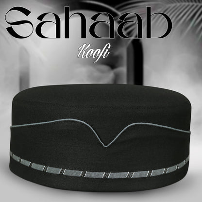 Black Sahaab Kufi Premium Islamic Prayer Cap for Men