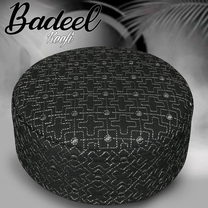 Black Badeel Kufi Premium Islamic Prayer Cap for Men