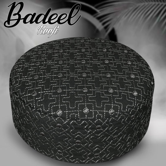 Black Badeel Kufi Premium Islamic Prayer Cap for Men